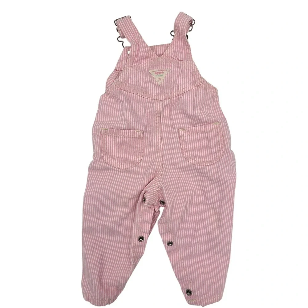 OshKosh B'gosh Pink White Stripe Baby Girl Overalls‎ Jumpsuit Snap Size 9 M 2010